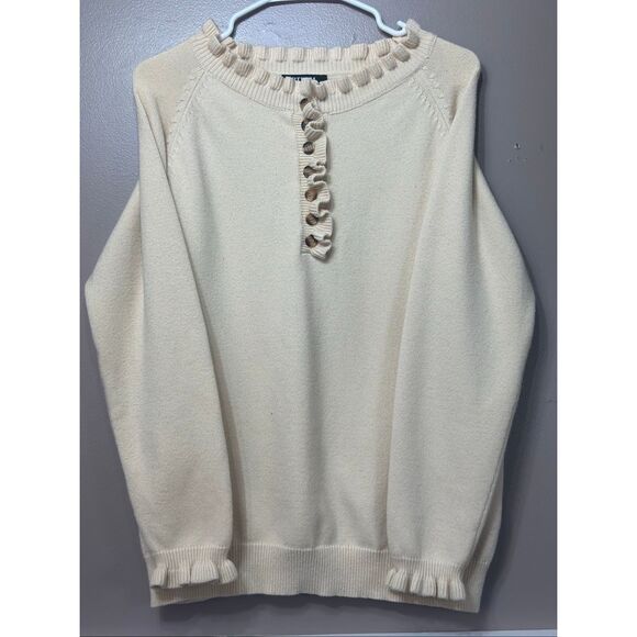 WNOT BTFBM Long Sleeve Button Down Ruffle Crew Neck Casual Knitted Pullover Top - Picture 2 of 11